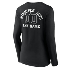 NHL Black Winnipeg Jets Women's Personalized Name & Number Monochrome Long Sleeve V-Neck T-Shirt