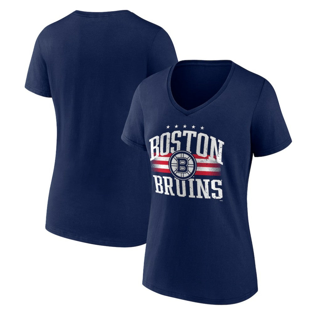 NHL Navy Boston Bruins Women's Americana Team V-Neck T-Shirt