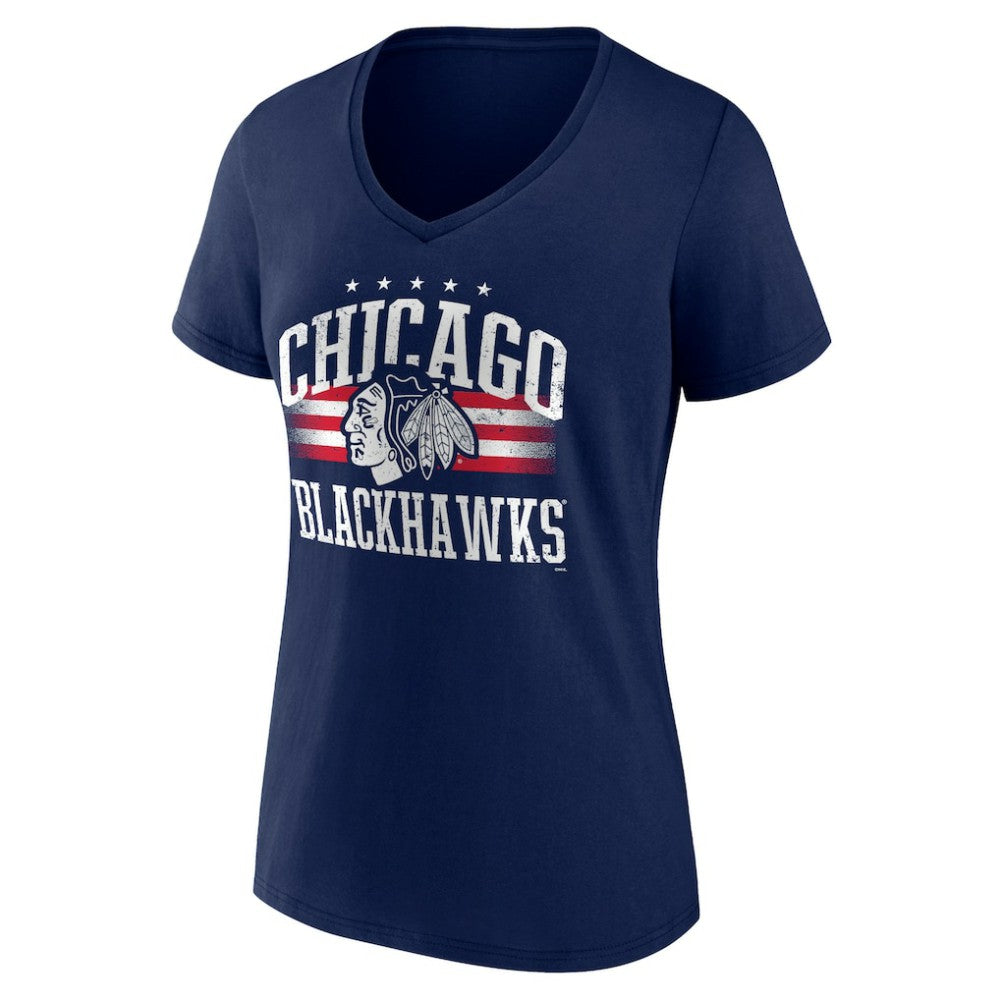 NHL Navy Chicago Blackhawks Women's Americana Team V-Neck T-Shirt