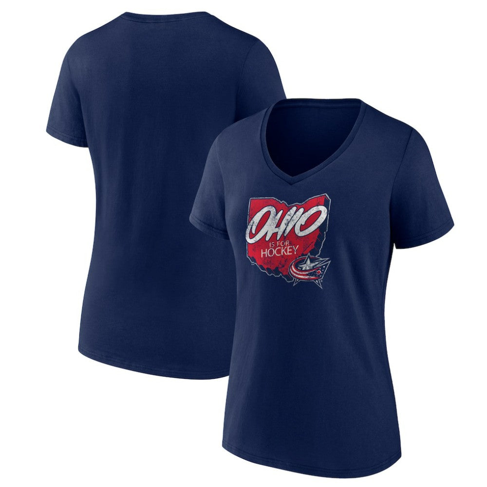NHL Navy Columbus Blue Jackets Women's Native V-Neck T-Shirt