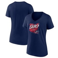 NHL Navy Columbus Blue Jackets Women's Native V-Neck T-Shirt
