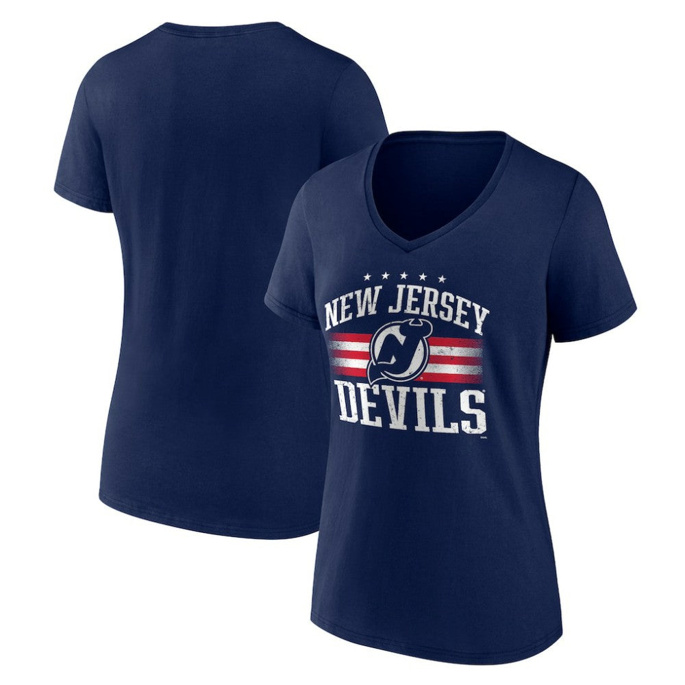 NHL Navy New Jersey Devils Women's Americana Team V-Neck T-Shirt