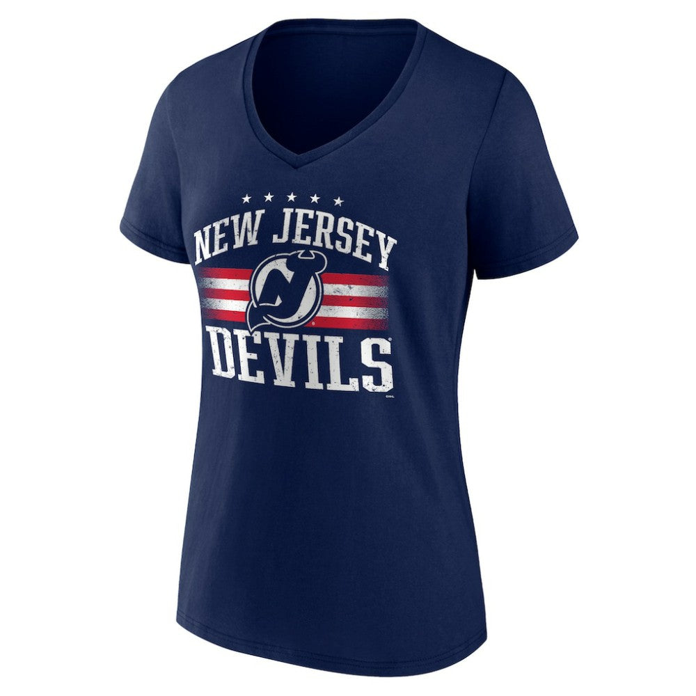 NHL Navy New Jersey Devils Women's Americana Team V-Neck T-Shirt