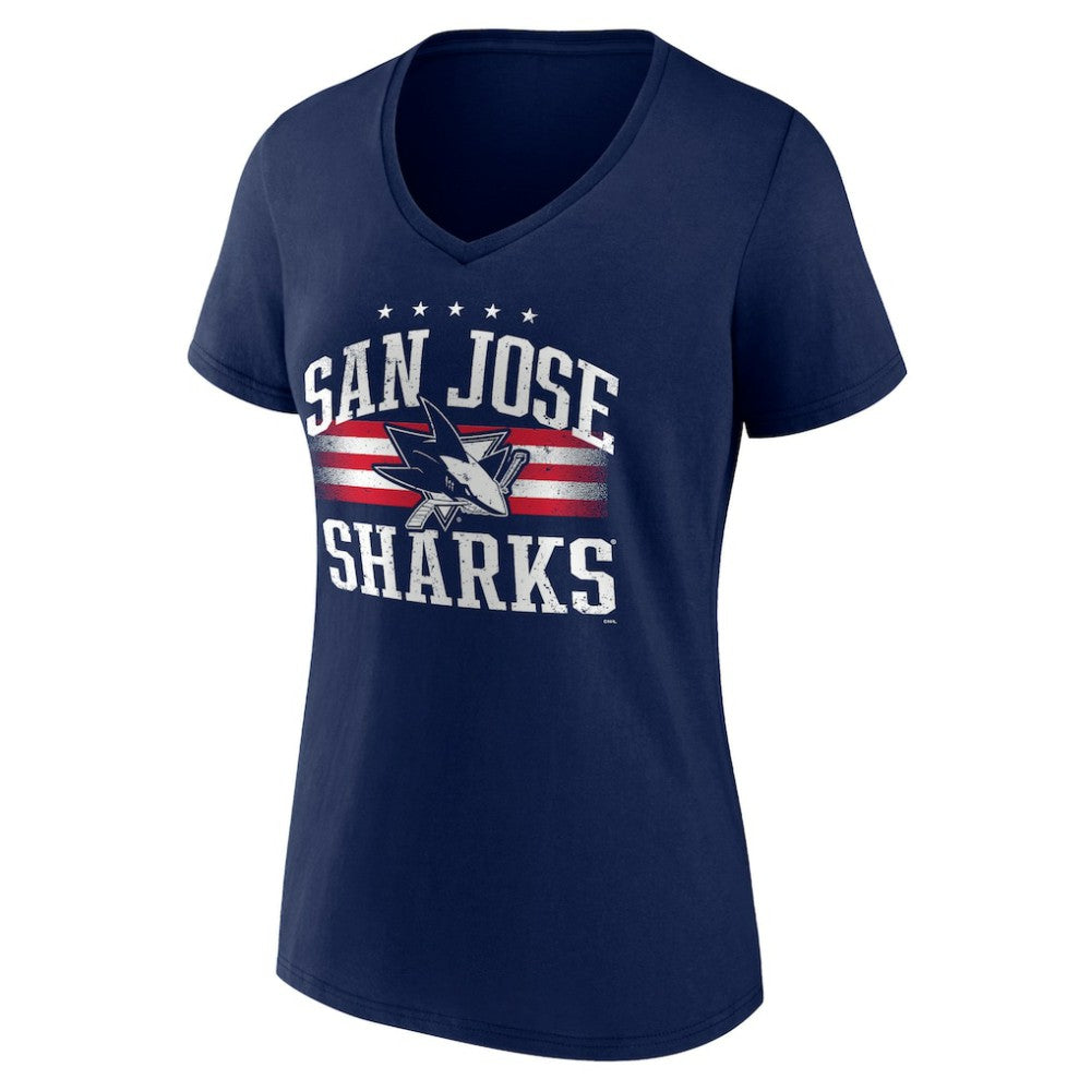 NHL Navy San Jose Sharks Women's Americana Team V-Neck T-Shirt