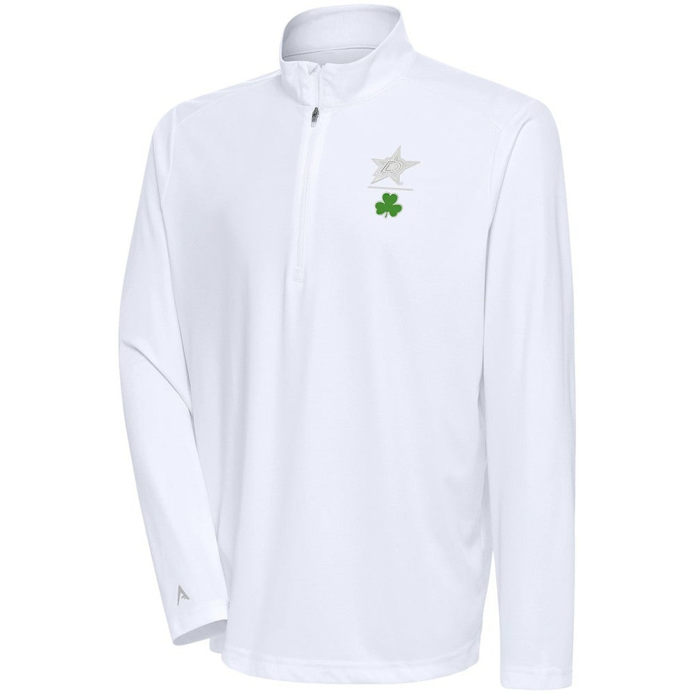 NHL White Dallas Stars Antigua Shamrock Tribute Quarter-Zip Pullover Top