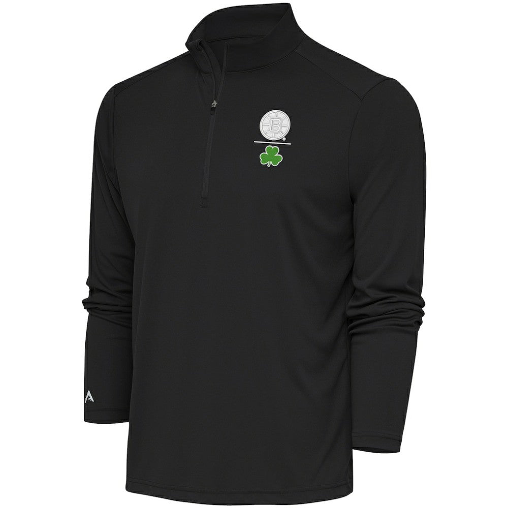 NHL Charcoal Boston Bruins Antigua Shamrock Tribute Quarter-Zip Pullover Top