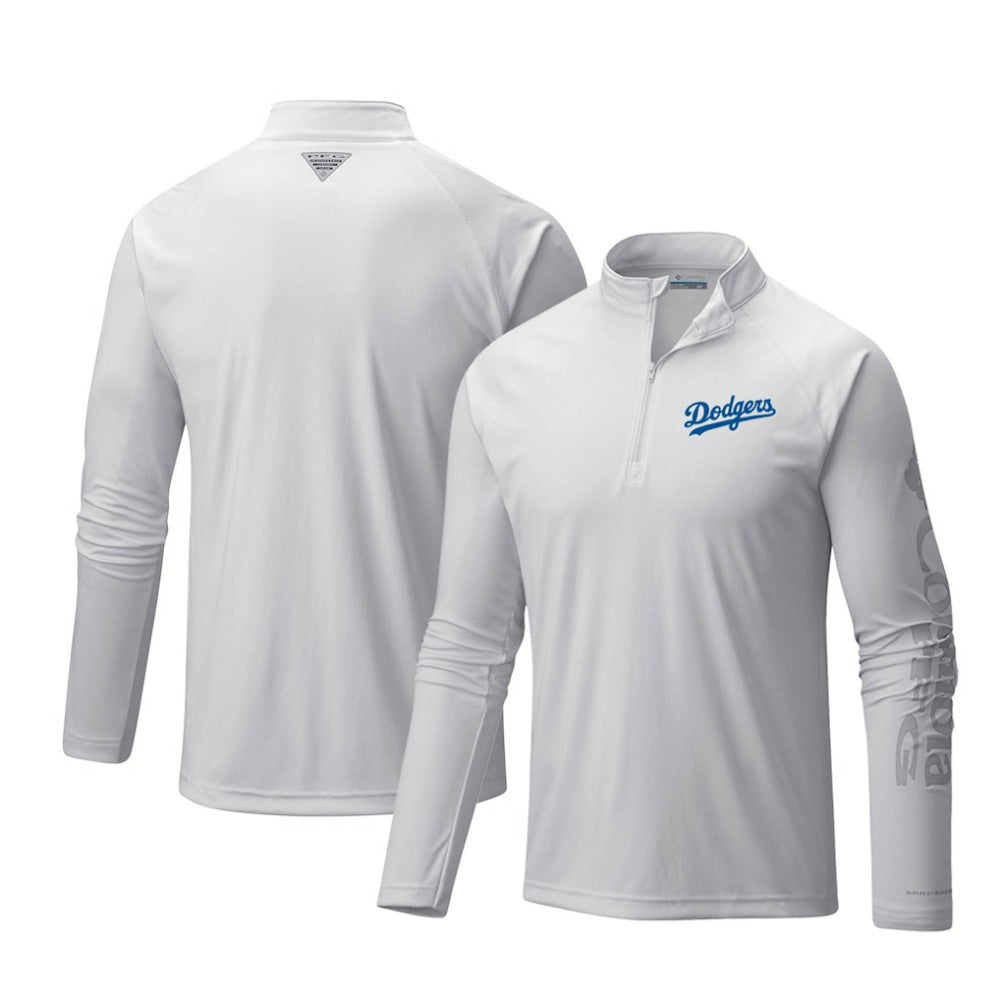 MLB Los Angeles Dodgers Columbia Terminal Tackle Omni-Shade Raglan Quarter-Zip Pullover Top