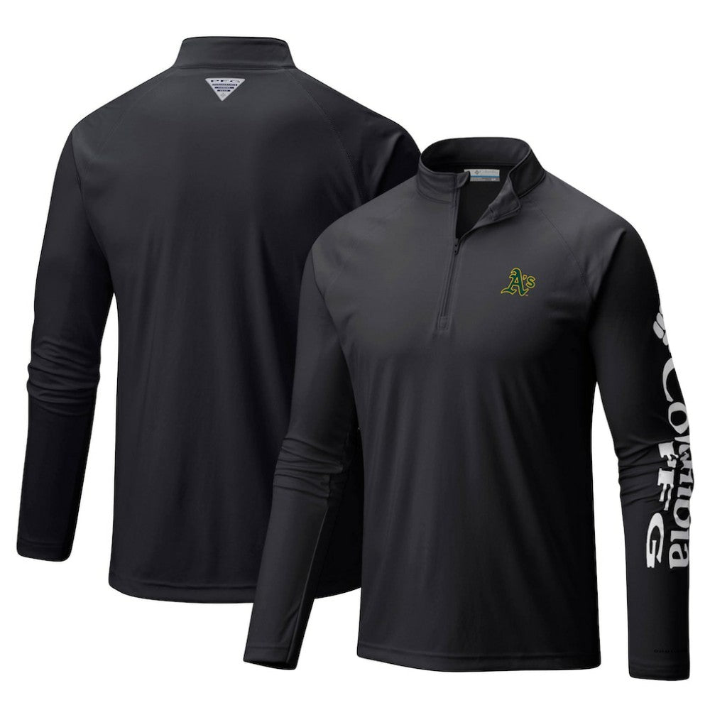 MLB Athletics Columbia Terminal Tackle Omni-Shade Raglan Quarter-Zip Pullover Top