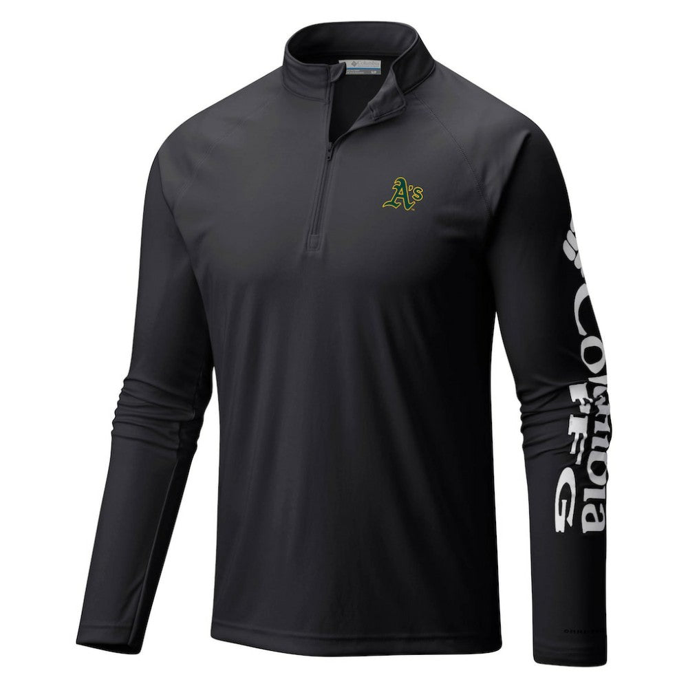 MLB Athletics Columbia Terminal Tackle Omni-Shade Raglan Quarter-Zip Pullover Top