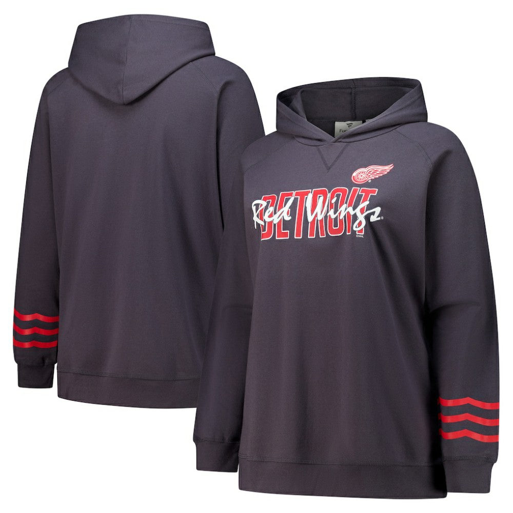 NHL Charcoal Detroit Red Wings Fanatics Women's Plus Size Lightweight Fleece Raglan Pullover Hoodie