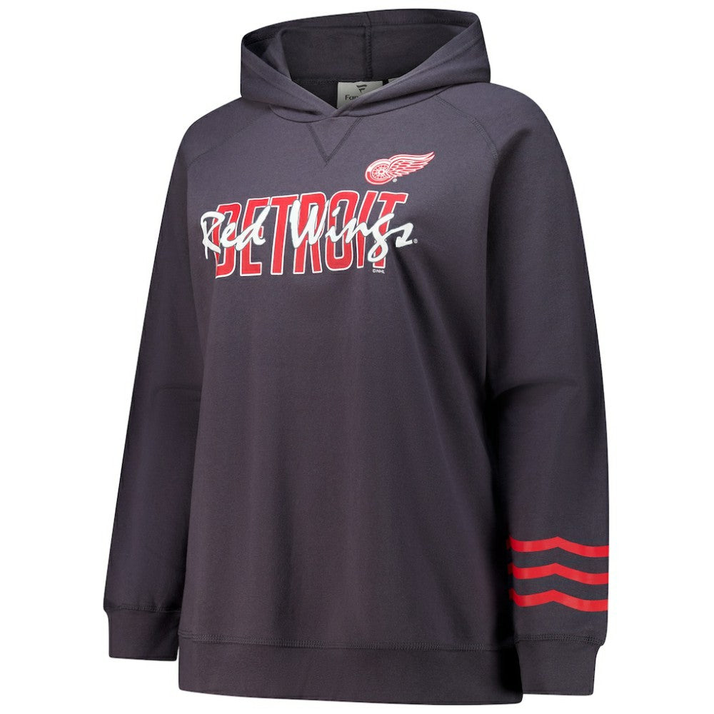 NHL Charcoal Detroit Red Wings Fanatics Women's Plus Size Lightweight Fleece Raglan Pullover Hoodie