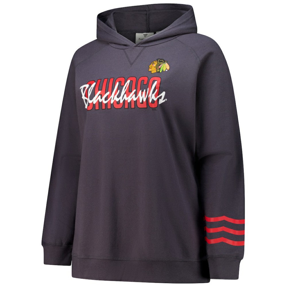 NHL Charcoal Chicago Blackhawks Fanatics Women's Plus Size Lightweight Fleece Raglan Pullover Hoodie