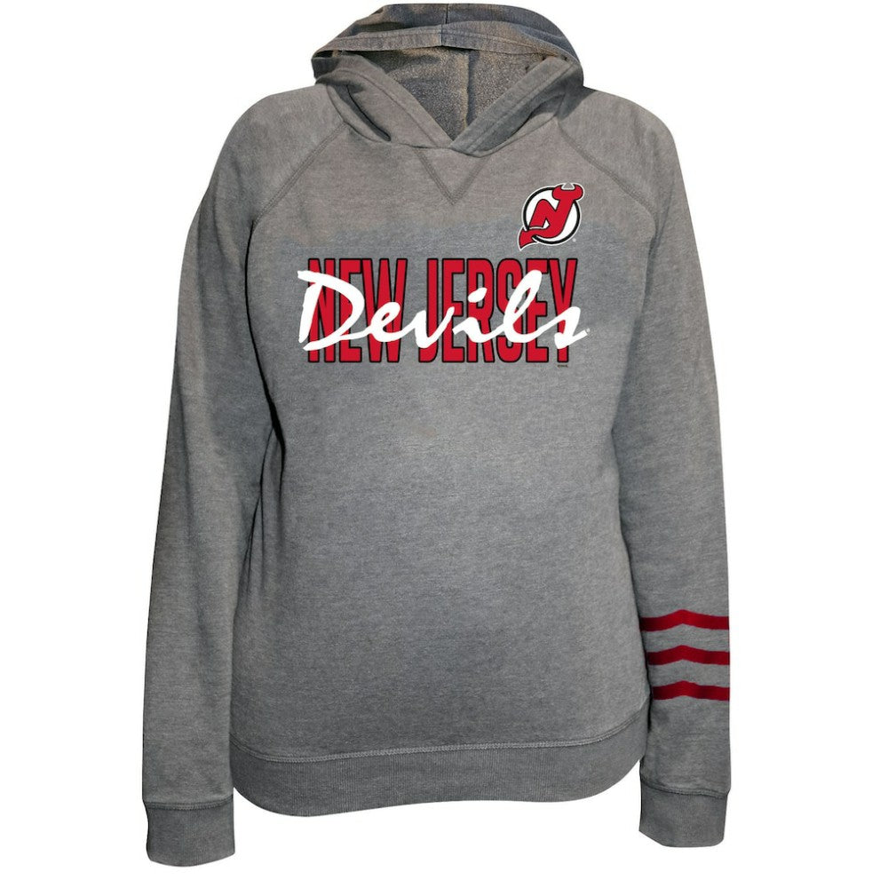 NHL Heather Gray New Jersey Devils Fanatics Women's Plus Size Lightweight Fleece Raglan Pullover Hoodie