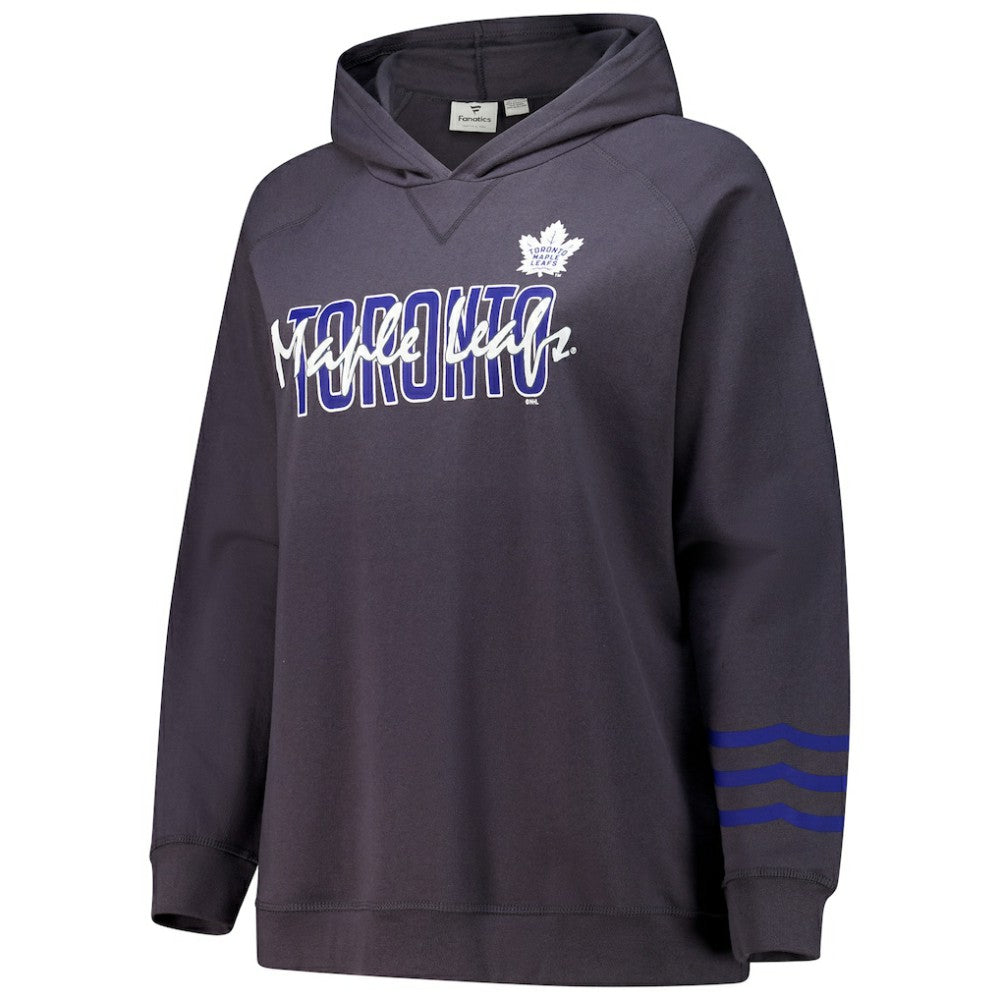 NHL Charcoal Toronto Maple Leafs Fanatics Women's Plus Size Lightweight Fleece Raglan Pullover Hoodie