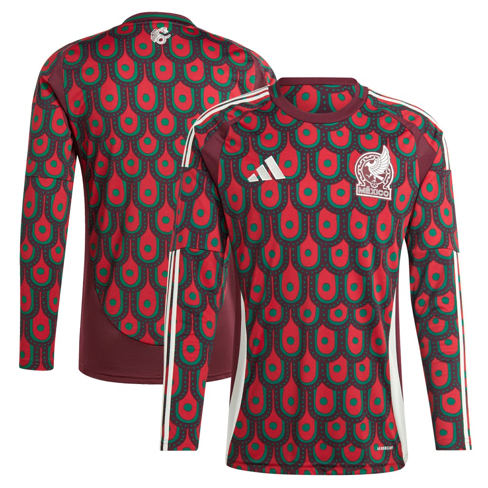 Mexico National Team 2024 Home Replica Long Sleeve Jersey - Adidas Burgundy
