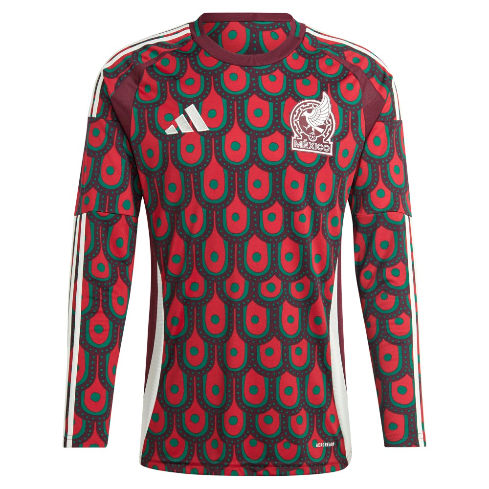 Mexico National Team 2024 Home Replica Long Sleeve Jersey - Adidas Burgundy