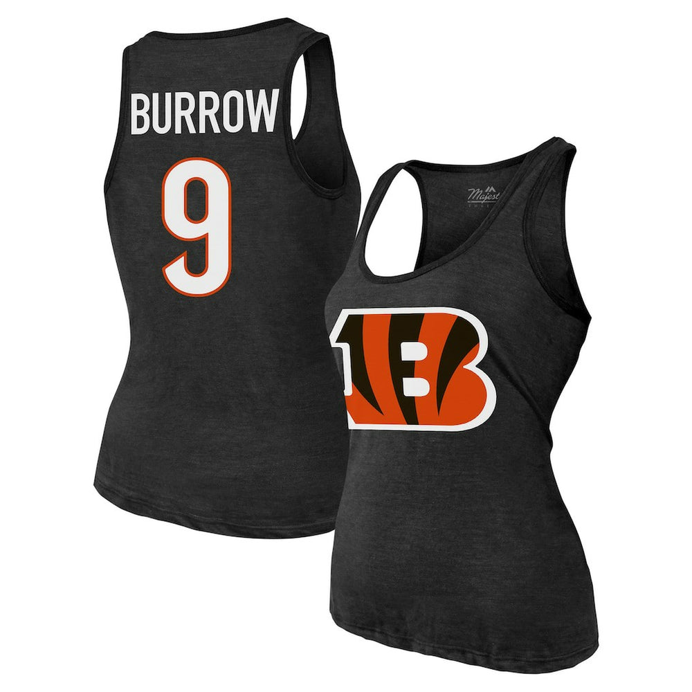 Joe Burrow  Majestic Threads Women's Name & Number Tri-Blend Tank Top - Cincinnati Bengals