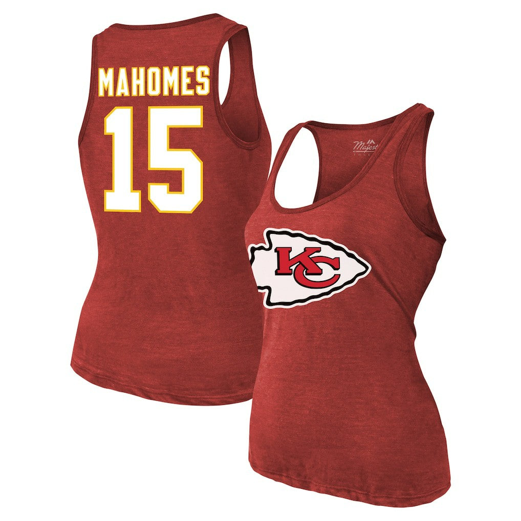Patrick Mahomes  Majestic Threads Women's Name & Number Tri-Blend Tank Top - Kansas City Chiefs