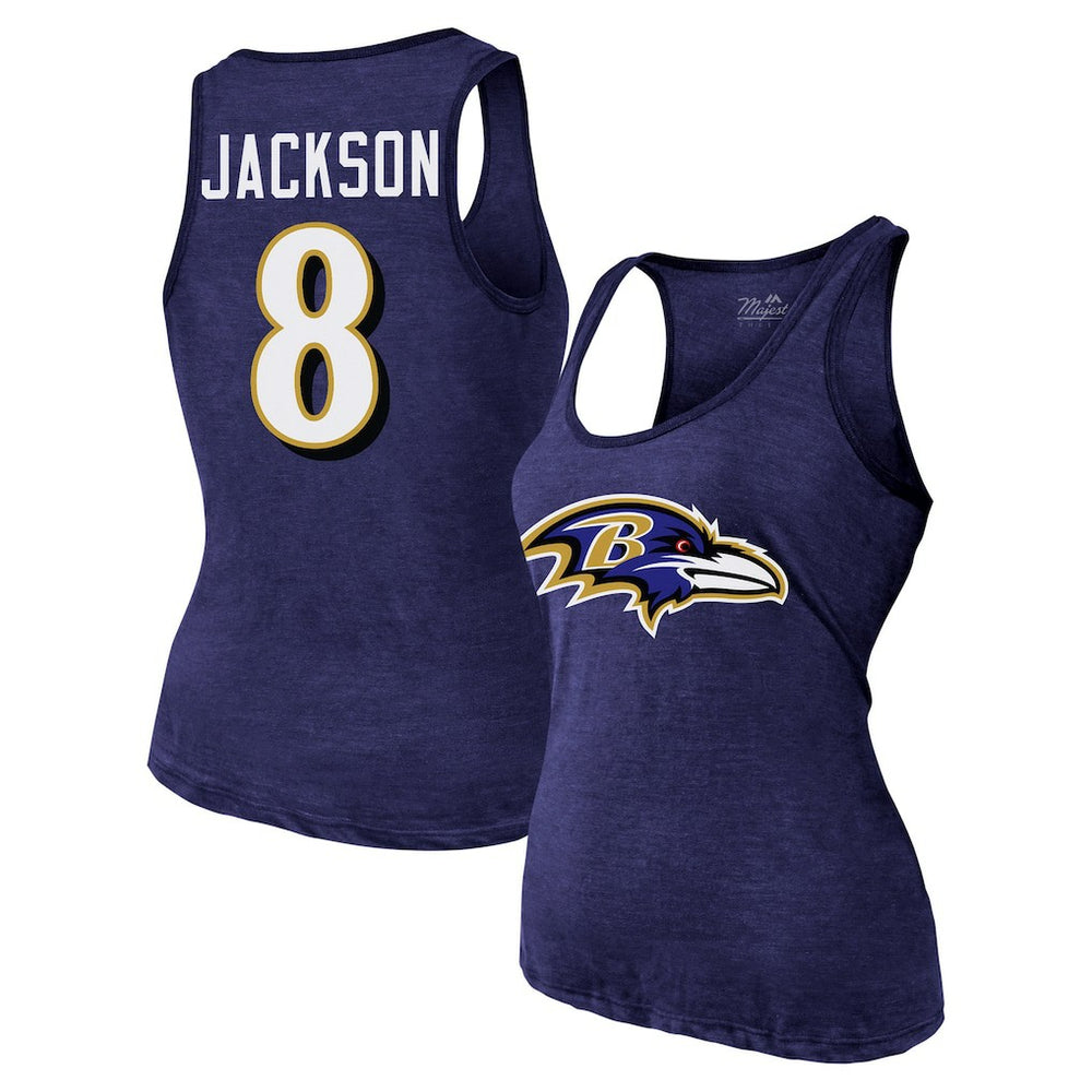 Lamar Jackson  Majestic Threads Women's Name & Number Tri-Blend Tank Top - Baltimore Ravens