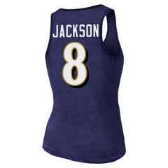 Lamar Jackson  Majestic Threads Women's Name & Number Tri-Blend Tank Top - Baltimore Ravens