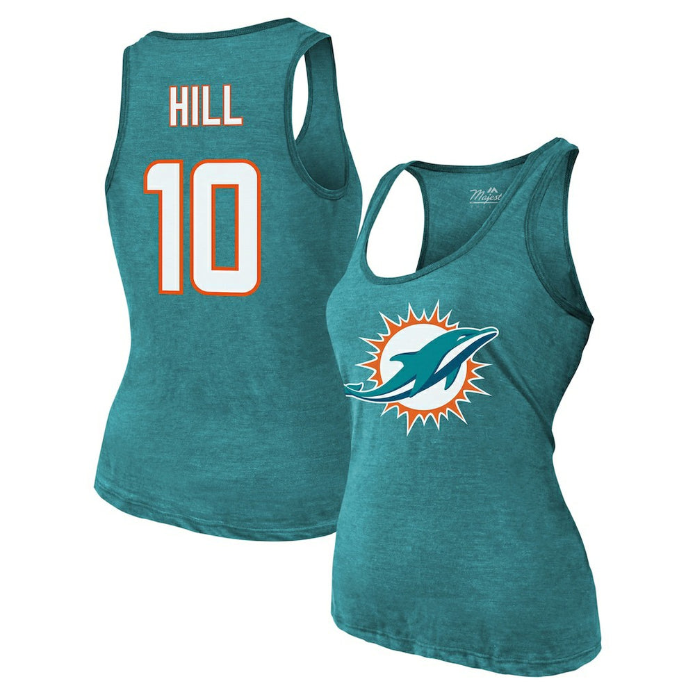 Tyreek Hill  Majestic Threads Women's Name & Number Tri-Blend Tank Top - Miami Dolphins