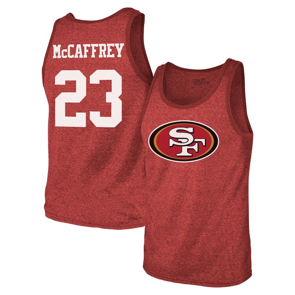 Christian McCaffrey  Majestic Threads Tri-Blend Player Name & Number Tank Top - San Francisco 49ers