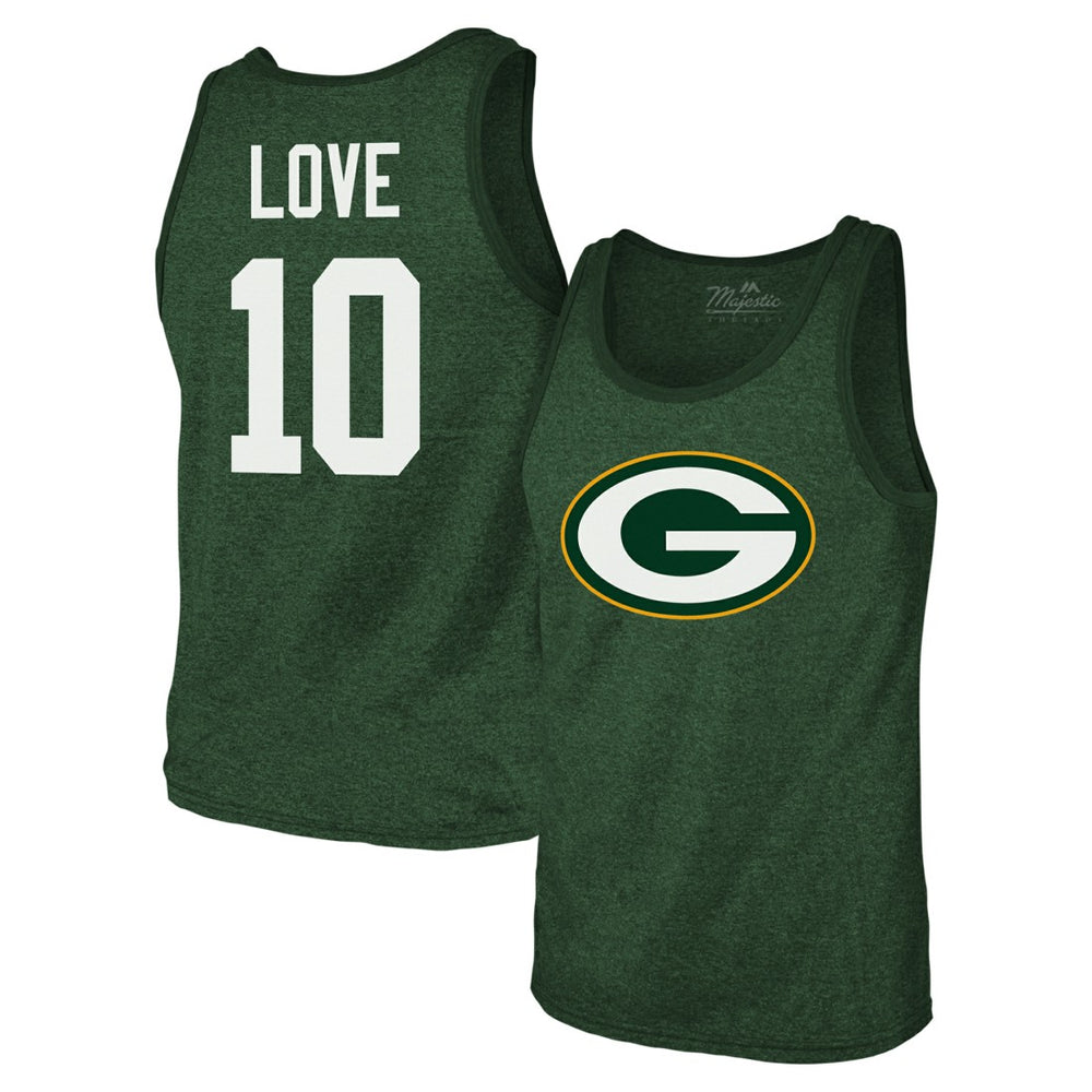 Jordan Love  Majestic Threads Tri-Blend Player Name & Number Tank Top - Green Bay Packers