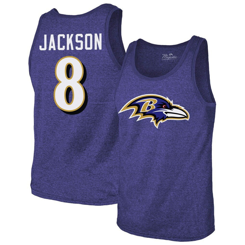 Lamar Jackson  Majestic Threads Tri-Blend Player Name & Number Tank Top - Baltimore Ravens