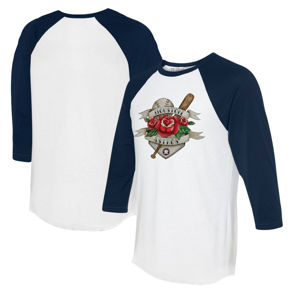 MLB Houston Astros Tiny Turnip Unisex American Traditional Rose 3/4-Sleeve Raglan T-Shirt