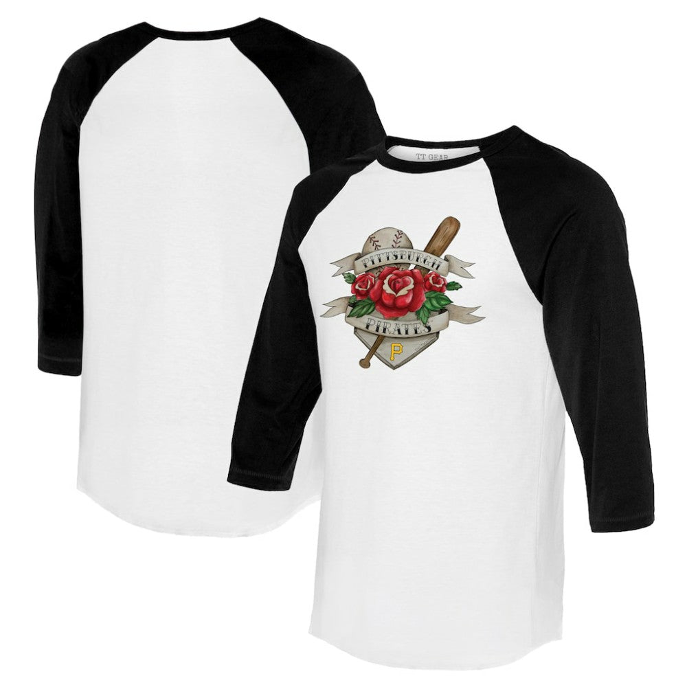 MLB Pittsburgh Pirates Tiny Turnip Unisex American Traditional Rose 3/4-Sleeve Raglan T-Shirt