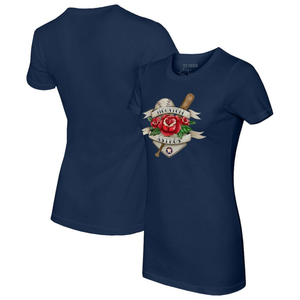 MLB Houston Astros Tiny Turnip Women's American Traditional Rose T-Shirt