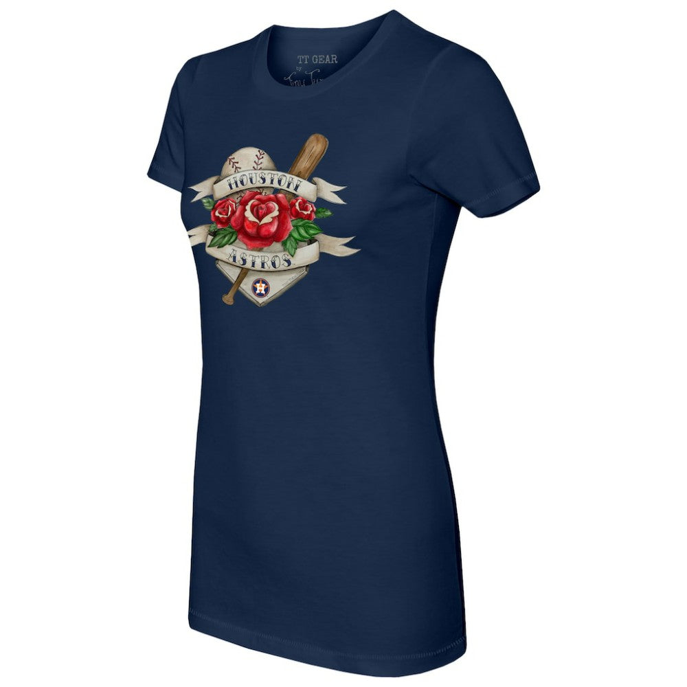 MLB Houston Astros Tiny Turnip Women's American Traditional Rose T-Shirt