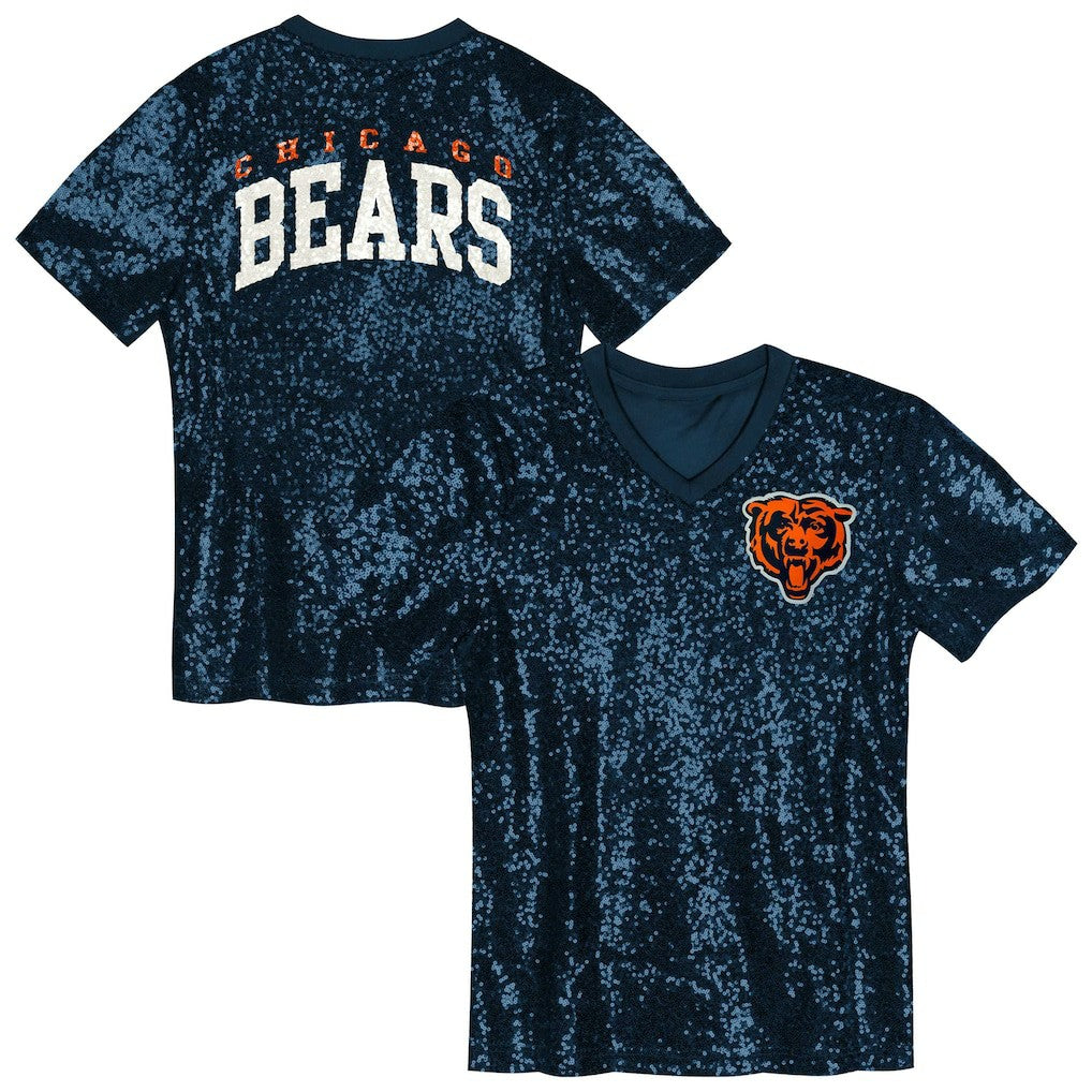 Girls Youth Wordmark Sequin V-Neck Top - Chicago Bears
