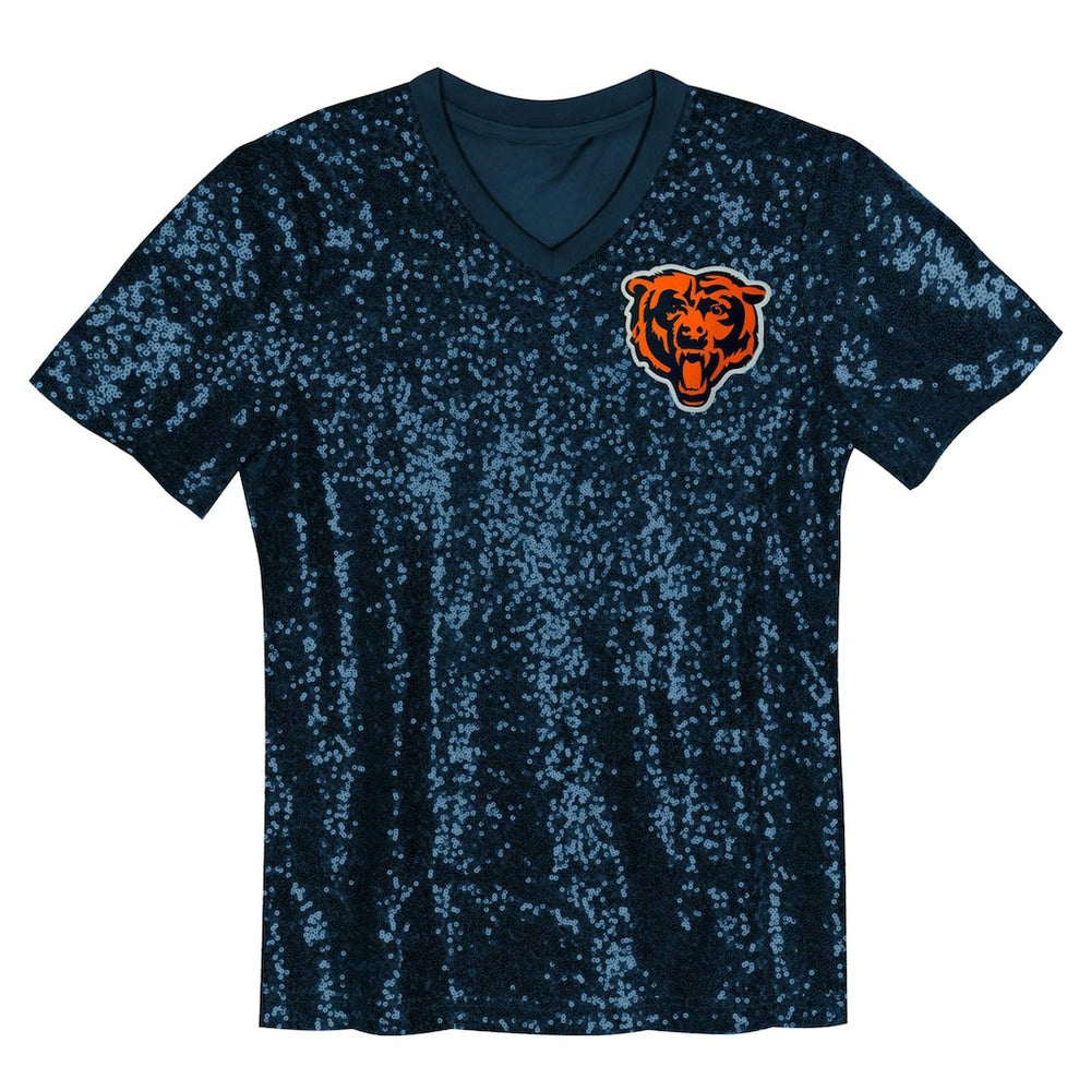 Girls Youth Wordmark Sequin V-Neck Top - Chicago Bears