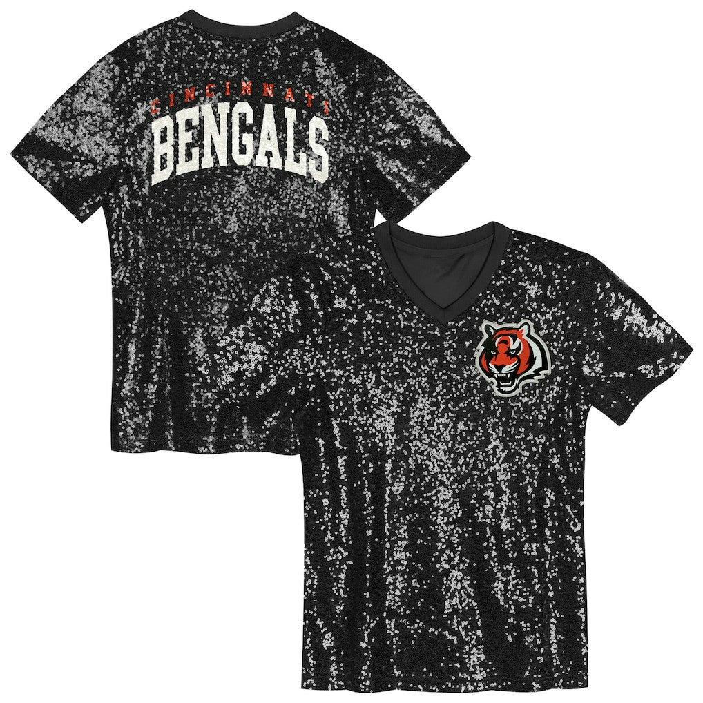 Girls Youth Wordmark Sequin V-Neck Top - Cincinnati Bengals