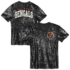 Girls Youth Wordmark Sequin V-Neck Top - Cincinnati Bengals