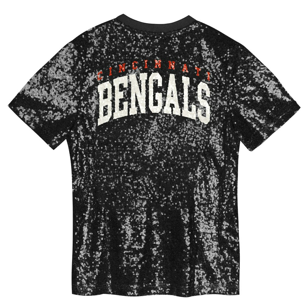 Girls Youth Wordmark Sequin V-Neck Top - Cincinnati Bengals