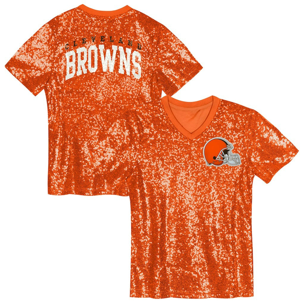 Girls Youth Wordmark Sequin V-Neck Top - Cleveland Browns