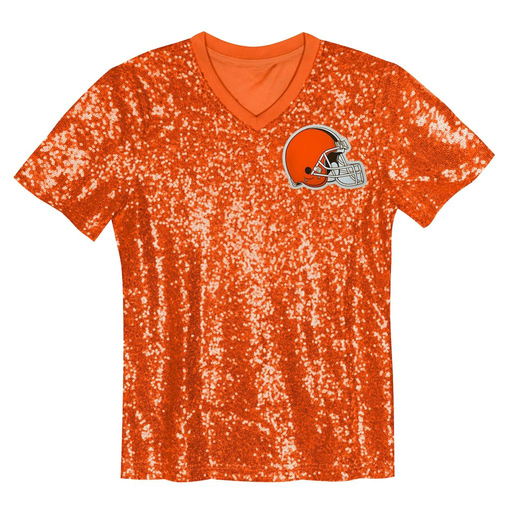 Girls Youth Wordmark Sequin V-Neck Top - Cleveland Browns