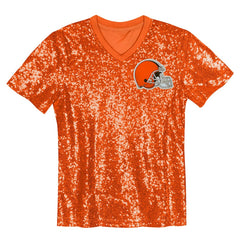 Girls Youth Wordmark Sequin V-Neck Top - Cleveland Browns
