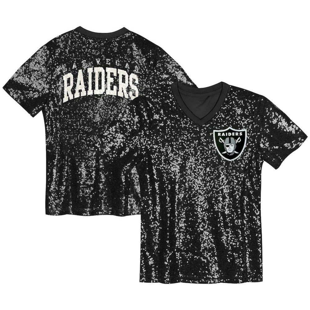 Girls Youth Wordmark Sequin V-Neck Top - Las Vegas Raiders