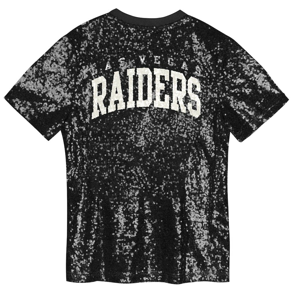 Girls Youth Wordmark Sequin V-Neck Top - Las Vegas Raiders