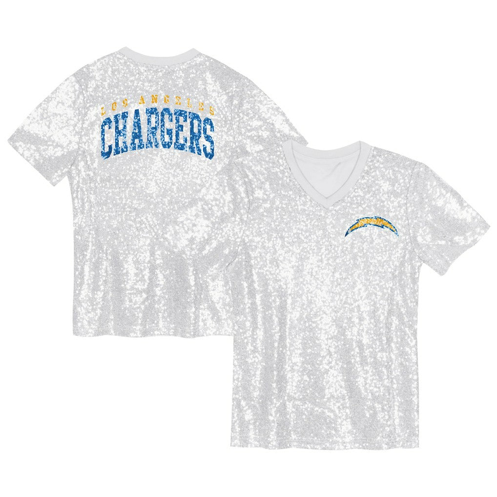 Girls Youth Wordmark Sequin V-Neck Top - Los Angeles Chargers