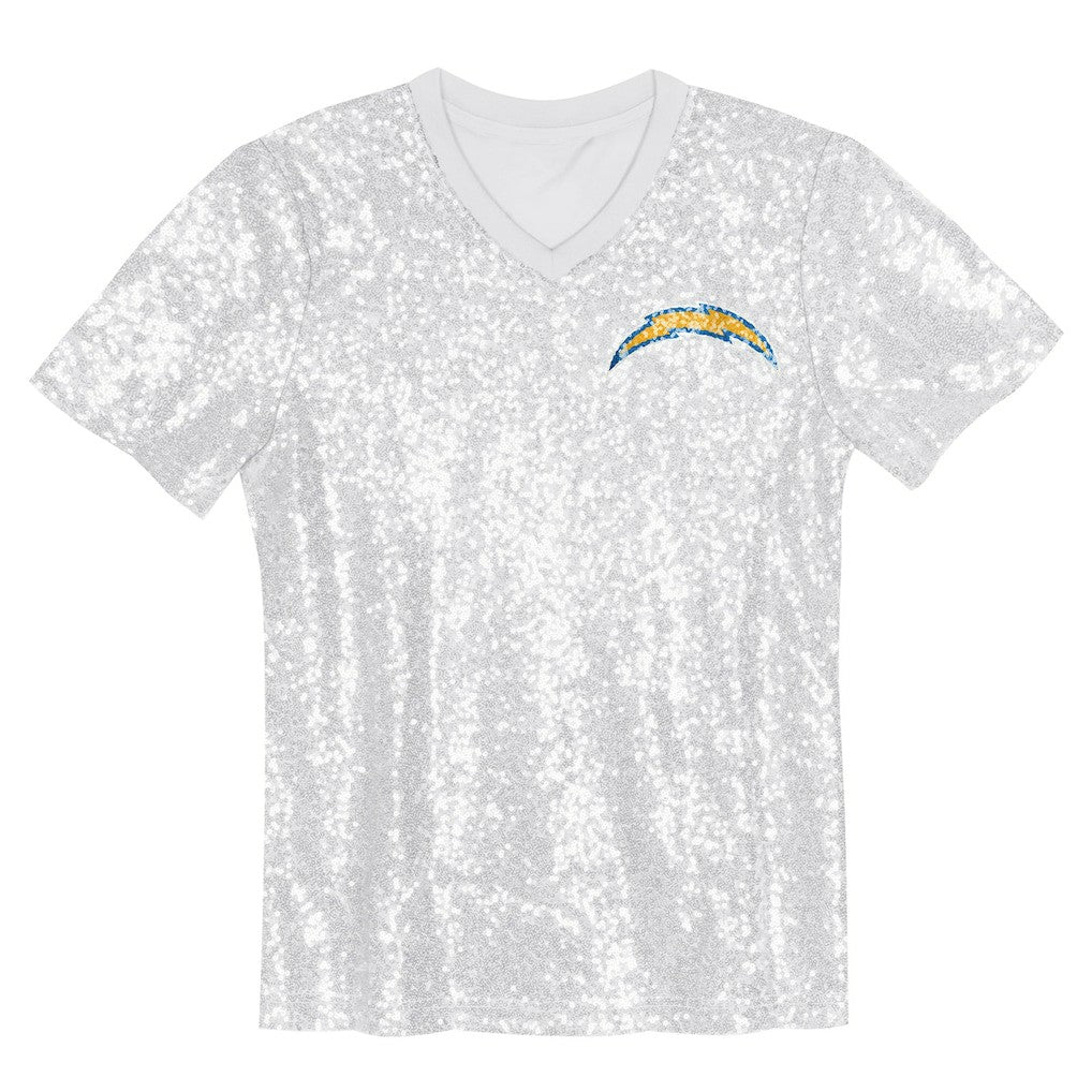 Girls Youth Wordmark Sequin V-Neck Top - Los Angeles Chargers