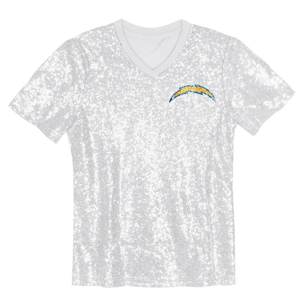 Girls Youth Wordmark Sequin V-Neck Top - Los Angeles Chargers