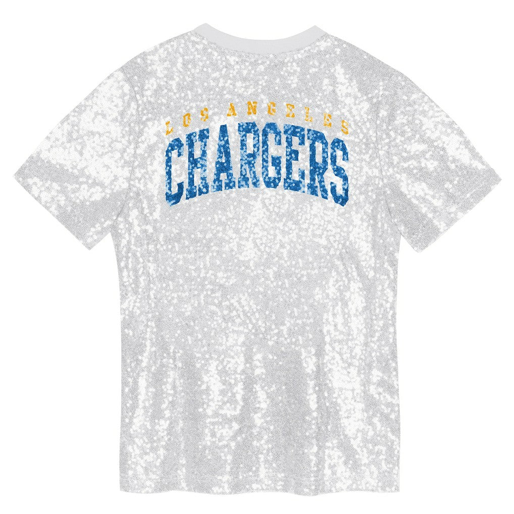 Girls Youth Wordmark Sequin V-Neck Top - Los Angeles Chargers