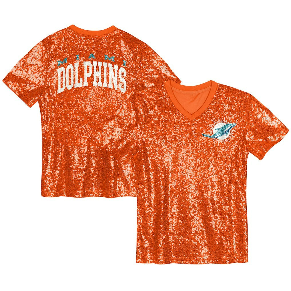 Girls Youth Wordmark Sequin V-Neck Top - Miami Dolphins