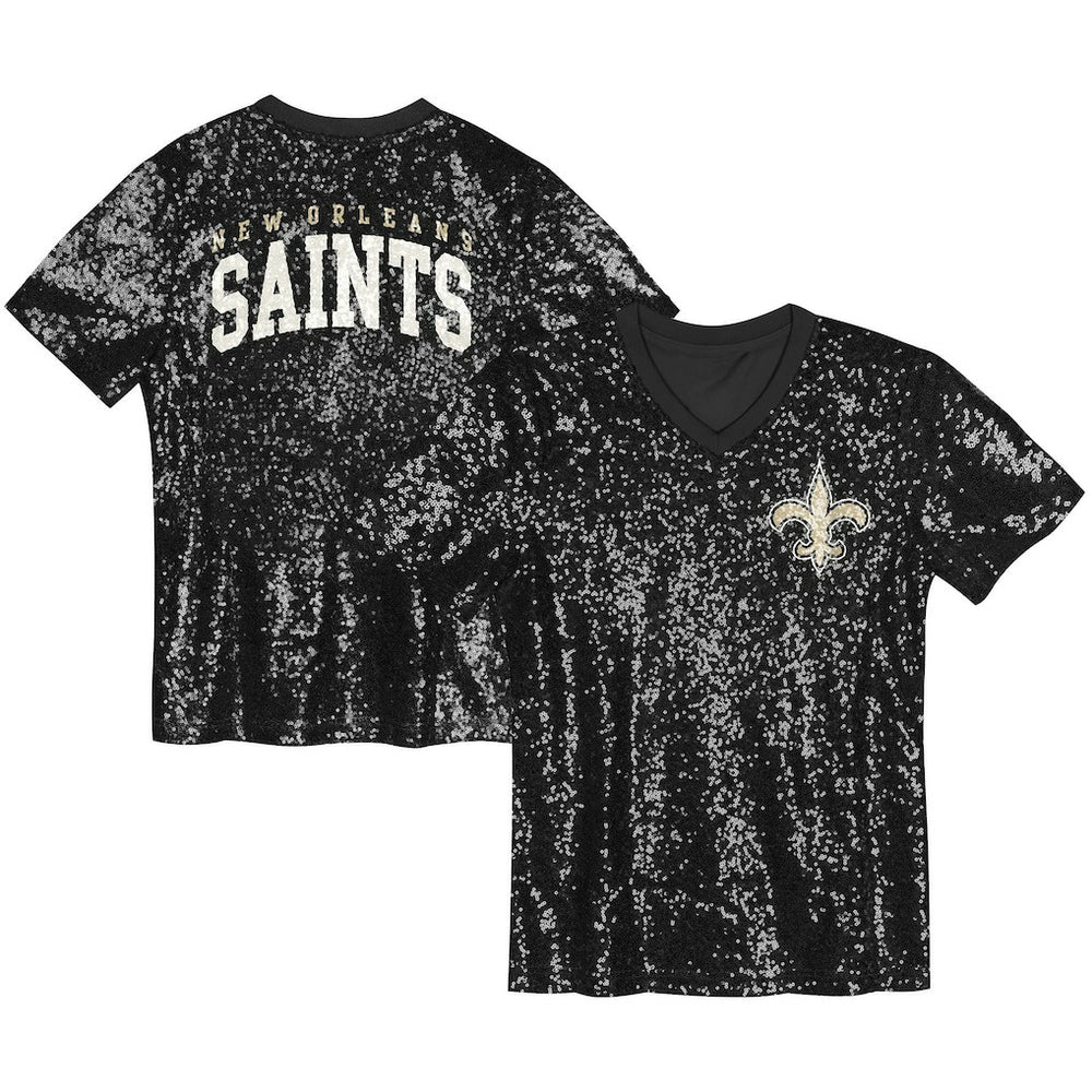 Girls Youth Wordmark Sequin V-Neck Top - New Orleans Saints