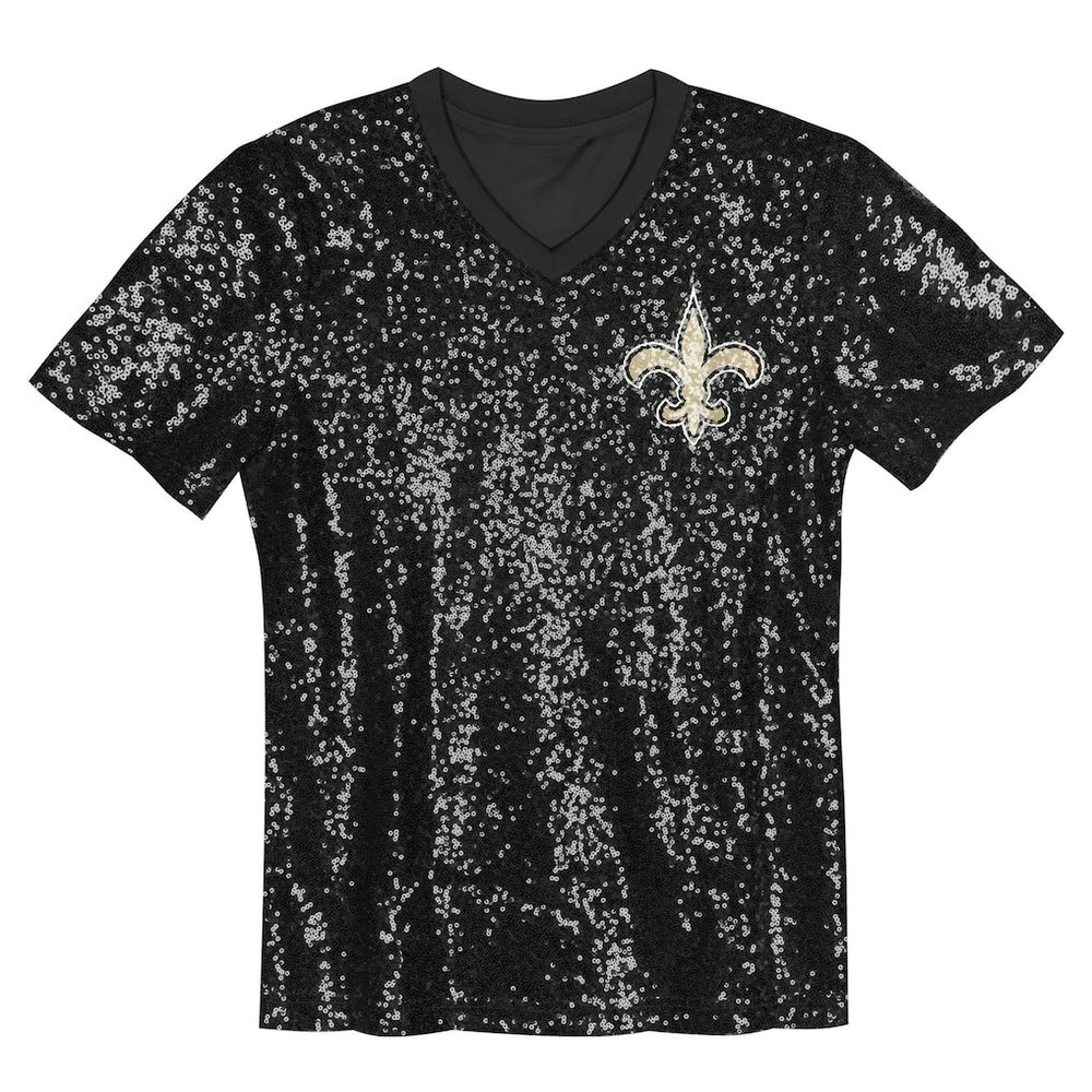 Girls Youth Wordmark Sequin V-Neck Top - New Orleans Saints