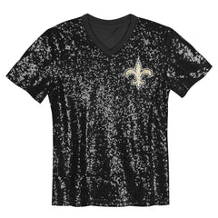 Girls Youth Wordmark Sequin V-Neck Top - New Orleans Saints